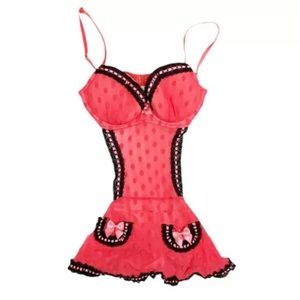 Victoria's Secret Sexy Little Things Apron Teddy Babydoll Nwt Pink Black 34D UW